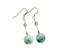 earrings, 18k Gold Natural Jade A Cargo Floating Flower Jade Peace Buckle Earrings