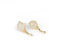 Earrings 925 Ancient French Craft Ball Stud Earrings Women's Irregular Ancient White Jade Earrings White Jade Made in China