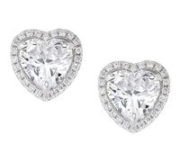 Earrings 925 Silver Valentine's Day Collection 2024 Zirconia White Rhodium Plated 1 cm, Sterling Silver Zircon
