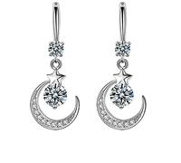 Earrings, Alloy Texture Moon and Star Drop Earrings for Women Shiny Exquisite Zircon - Inlaid Dangle Earring Elegant Jewelry Gift for Women Ideal for Wedding & Bridal Occasions