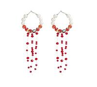 Earrings Beach Imitation Pearls Halloween Party Earrings Round And Elongated Party Costume Gothic Style Blood Stained Pearls Halloween Blood Drops Tassel Hoops (A, One Size)