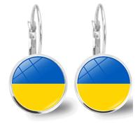 Earrings Clip on Women Ukraine Flag Earrings Women's Fashion Jewelry French Ear Hook Round Glass Earrings Useful and Fashion