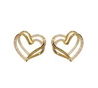 Earrings Double Hoops Double Cut Out Set Love For Teen Girls Cuff Piercing Studs Trendy Mismatch for Women (Gold, One Size)
