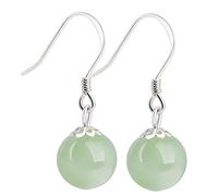 Earrings,Drop Earrings Vintage Sterling Silver Jade Drop Earrings for Women, Genuine Natural Round Green Jadeite Dangle Earring, Chinese Healing Stone Jewelry