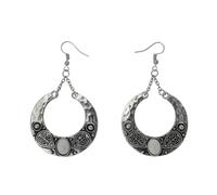 Earrings Ethnic Drop Vintage Bohemian Gemstone Alloy White | Ladies Jewellery for Business Wear, Boho Earrings with Antique Silver Tone, Statement Piece for Female Friends
