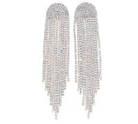 Earrings European And American Super Flash Rhinestone Long Tassel Earrings Elegant Evening Party(Silver)
