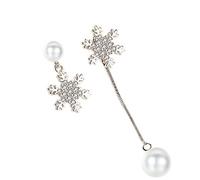 earrings Fashion Imitation Pearl Shiny Crystal Snowflake Asymmetric Tassels Stud Earrings For Women present jewelry