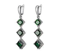 Earrings Fashion Style Simple Long Silver Ear Studs Silver Jewelry Gemstones For Women Emerald Wedding Dating (Gem Color : A Green)