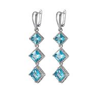 Earrings Fashion Style Simple Long Silver Ear Studs Silver Jewelry Gemstones For Women Emerald Wedding Dating (Gem Color : A Blue)
