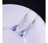 Earrings for Girls, Eardrop Stud Women Handmade Amethyst Water Drop Literary Classic Chinese Style Simple White Chalcedony Ear Hook F