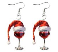 Earrings for Girls Fashion Jewelry Christmas Hat Wine Glass Acrylic Earrings Sense All Matching Heart Clip on for Girls (F-Red, One Size)