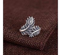 Earrings for Ladies Adjustable Ring Women, S925 Sterling metal Retro Distressed Peacock Feather Charm Nation Open Knuckle Tail Finger