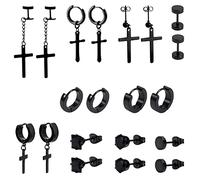 Earrings for Men Stainless Steel Stud Earrings Black Small Hoop Earrings Cross Earrings Set Unsex for Men Women 10 Pairs