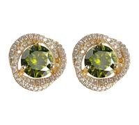 Earrings For Weddings, Birthdays, More, Hypoallergenic Silver Post, 0.6 In / 1.4 Cm Zirconia Studs, Elegant Vintage French Green And Gold