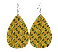 Earrings For Women African Kente Tribal Print Yellow Colorful Leather Dangle Drop Earrings Durable Leather Earring For Accessories Decoration Festival