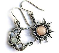 Earrings For Women,Boho Women Earrings Sun Moon Dangle Moonstone Asymmetric Hook For Party