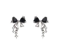 Earrings for Women Bow Earrings Rhinestone Bow Tassel For Women Girls Long Crystal Statement Dangle Lightweight Gold Silver Ribbon Jewelry Gifts (Black, 2 3x1 7cm)