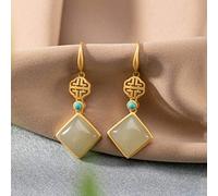 Earrings for Women, Chinese Eardrop Earrings S Plated Nephrite Sapphire Retro Personality Temperament Female Classic Earringswhite