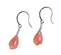 Earrings for Women, Chinese Eardrop Earrings S925 Solid Southern Red Agate Magnolia Tassel Bead Chain Female Generous Fashion Earrings