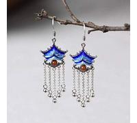 Earrings for Women, Chinese Eardrop Earrings S925 Vintage Cloisonne Ancient Jianguo Ruyi Longmen South Red Agate Female Hanfu Temperament Earringsearring