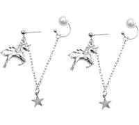 Earrings for women,earrings silver,1pair Chain Ear Clip Earrings Post Earrings for Women Sterling Silver Locket Pearl Earrings Sterling Silver Unicorn Earrings