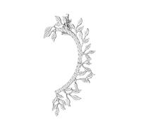 Earrings for Women Easter St Patrck Day Contracted Show Temperament Delicate Full Diamond Zircon Earrings Women Ear Cuff 1Pc Vintage Leaf Curved Full Rhinestone Ear Cuff Clip On (Silver, One Size)