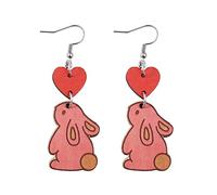 Earrings for Women Easter Valentine's Day A Pair of Easter Earrings Bunny Earrings Wooden Earrings Personalized Earrings Holiday Wear Jewelry Gift Earrings Leather Dangle (E, One Size)