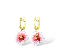 earrings for women genuine pink blooming flower drop earrings fine jewelry handmade enamel