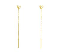 Earrings For Women, Heart Stud with Chain and Cylinder Pendant Ear Wire18K Yellow Gold
