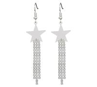 Earrings for Women Men Sliver Big Star Earrings for Women Rhinestone Star Stud Lightweight Crystal Dangle Dangle Jewelry (Silver, 8 5x3 35x0 5cm)