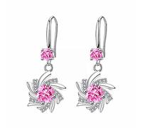 Earrings for Women Personalized Earrings Wedding Jeweley Sterling Silver Cubic Zirconia Drop Earrings For Women Diamond Set Amethyst Earrings Female Fashion Purple Diamond Flower Heart (C, One Size)