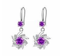 Earrings for Women Personalized Earrings Wedding Jeweley Sterling Silver Cubic Zirconia Drop Earrings For Women Diamond Set Amethyst Earrings Female Fashion Purple Diamond Flower Heart (D, One Size)