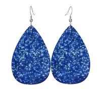 Earrings For Women Pretty Midnight Blue Faux Glitter Durable Teardrop Dangle Faux Leather Earrings Luxurious Pierced Earring For Beach Decoration Festival