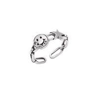Earrings for Women S925 Sterling Silver Ring Retro Happy Smiley Pentagram Cute 925 Sterling Silver Female Size Size Opening Rings Gifts
