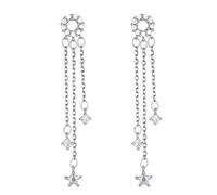 Earrings for Women, Silver Earrings Dangle Cubic Zirconia Pentagram Tassel Pendant 7X58mm for Wife Mother'S Day Jewelry Classic