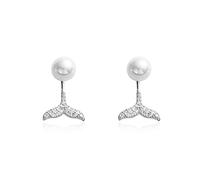 Earrings for Women Simple Mermaid Tail Hanging Pearl Earrings S925 Sterling Silver Dreamy Cute Earrings Ladies Jewelry Gift