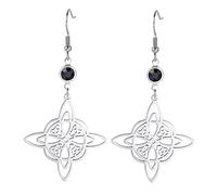 Earrings for Women Stainless Steel Black Birthstone Witches Knot Triple Moon Celtic Knot Drop Dangle Earrings Wicca Pagans Jewelry, Stainless Steel, No Gemstone