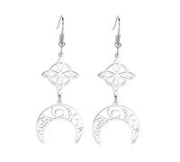 Earrings for Women Stainless Steel Black Birthstone Witches Knot Triple Moon Celtic Knot Drop Dangle Earrings Wicca Pagans Jewelry (sliver 9)