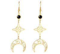 Earrings for Women Stainless Steel Black Birthstone Witches Knot Triple Moon Celtic Knot Drop Dangle Earrings Wicca Pagans Jewelry (gold)