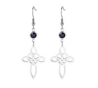Earrings for Women Stainless Steel Black Birthstone Witches Knot Triple Moon Celtic Knot Drop Dangle Earrings Wicca Pagans Jewelry, Stainless Steel, No Gemstone