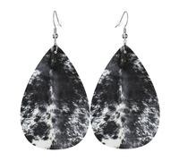 Earrings For Women Teardrop Black And White Cowhide Print Colorful Teardrop Dangle Faux Leather Earrings Luxurious Holiday Earring For Beach Daily Wear Accessories