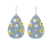 Earrings For Women Teardrop Cute Hamster Holding Sunflower And Seeds Luxurious Leather Dangle Drop Earrings Durable Leather Earring For Festival Married Decoration