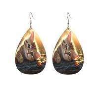 Earrings For Women Teardrop The Thinking Cat Durable Leather Earrings Lightweight Drop Earring For Accessories Party Married