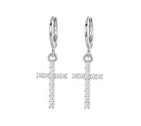 Earrings for Women Trendy, Gold Drop Earrings for Women Dangle Cross Full of Zircon 32X12mm for Men Birthday Jewelry Elegant
