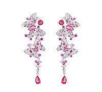 Earrings for Women, Zircons Shiny Pink Red Cubic Zircon Long Dangle Butterfly Earrings Women Party Wedding Jewelry Accessories Gift