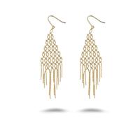 Earrings Gold Dangle 9K Yellow Gold for Women, Geometric Tassel Openwork Chain Lace Fashion Earrings for Women, No Gemstone