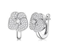 Earrings Hoop, Silver Cartilage Hoop Earrings Flower with Cubic Zirconia 16X12mm for Women Valentines Day Jewelry Simple