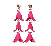 Earrings Long Rose Petal Earrings Dangle Exaggerated Flower Drop Statement Floral Tassel For Women And Girls Great For Party Daily Wear Lightweight Hoop (A, One Size)
