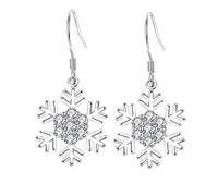 Earrings Loops for Women Snowflake Earring For Women Winter Flower Snowflake Pierced Hook Dangle Earrings Jewelry For Christmas Different Earrings (Silver, One Size)