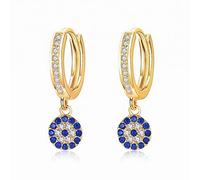 Earrings, Lucky Evil Eye 925 Sterling Silver Drop s For Women Blue Cz Crystal Luxury Wedding Turkish Jewelry(Gold Color)